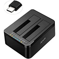 Alxum Estación de Acoplamiento de Disco Duro USB C- Dos bahías Tipo C USB 3.0 a SATA Disco Duro Caddy Dock con función…